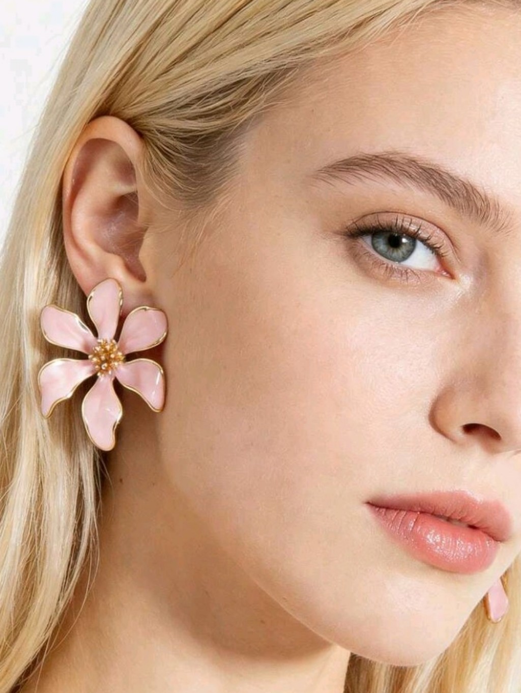 New! Chic Pink Blossom Floral Enamel Statement Stud Earrings